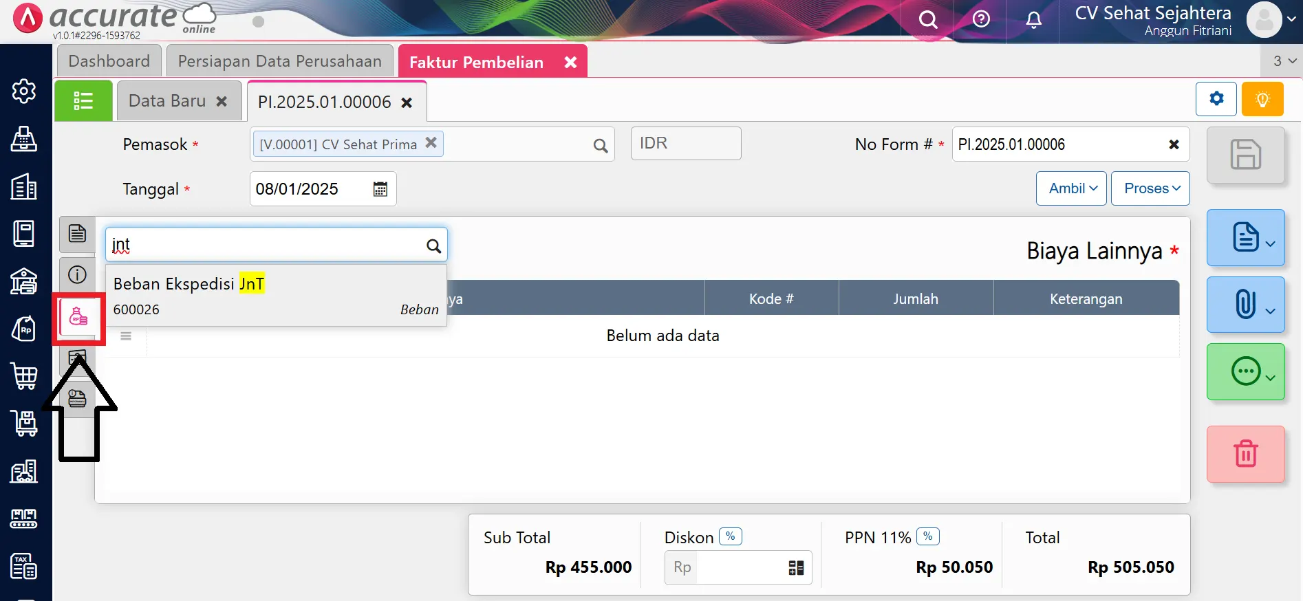mencatat beban pembelian ke cost nilai persediaan